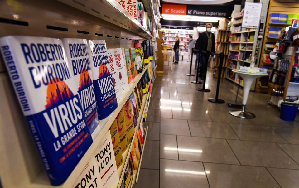  An empty book shop in Florence, Italy, as shops and stores reopen