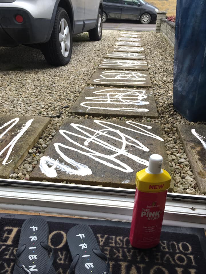  Before the scrubbing, her patio was a completely darker shade thanks to the dirt