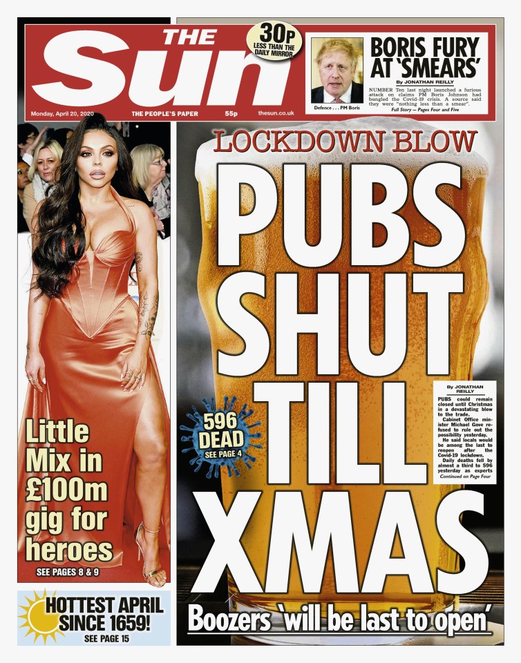  The Sun's front page on the news pubs will be shut until Christmas