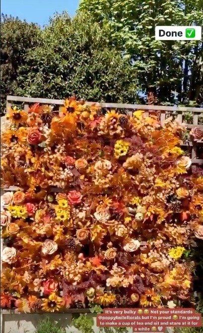 And used them to create a stunning flower wall in her back garden 