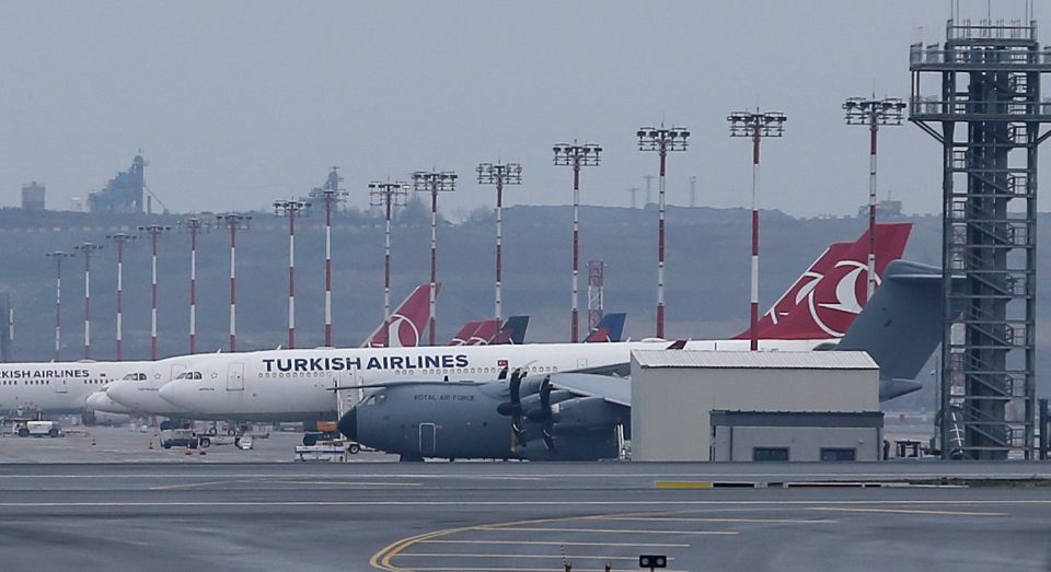  An RAF plane sits idly on the runway in Turkey waiting to bring back PPE for the NHS