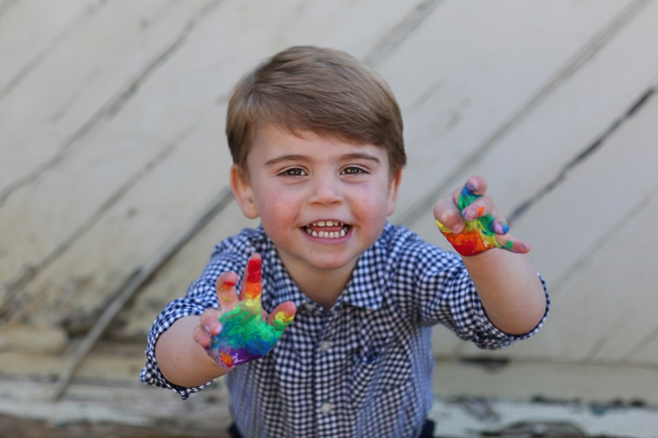  Prince Louis has marked his second birthday by creating a rainbow painting to thank the NHS