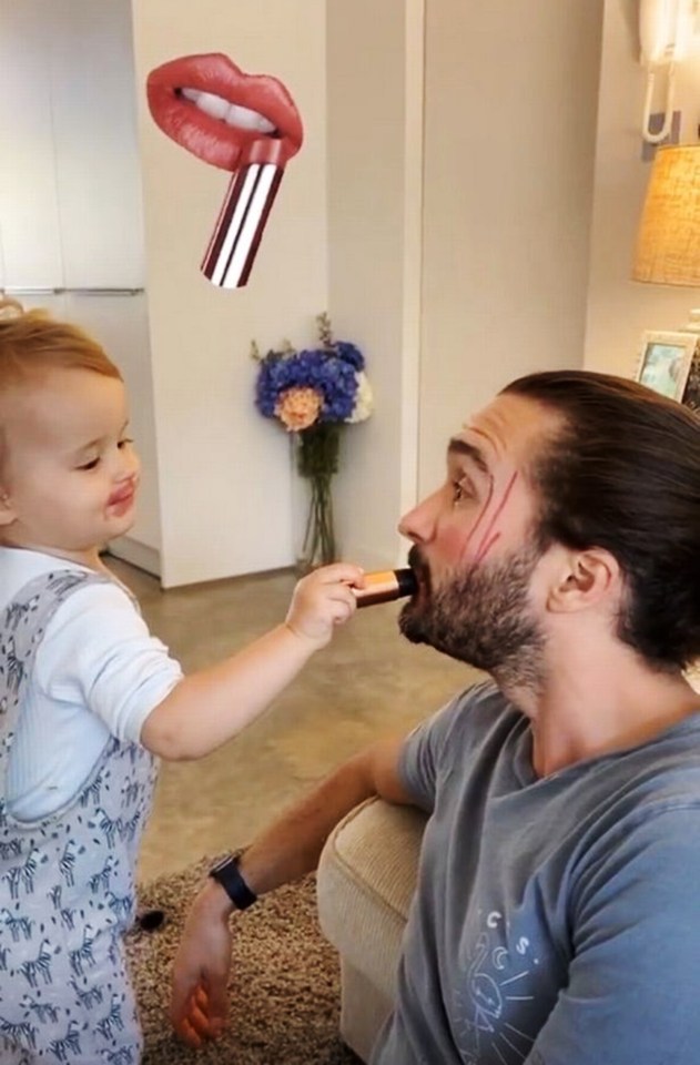 The one-year-old scribbled lipstick all over his face