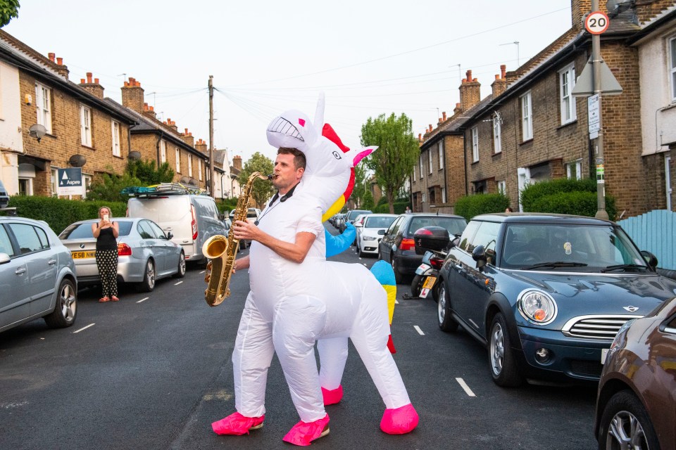  Pedro from Tooting plays Tequila on the saxophone to show support for key workers