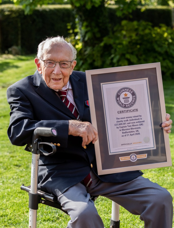  Captain Tom earned a World Record for his fundraising walk