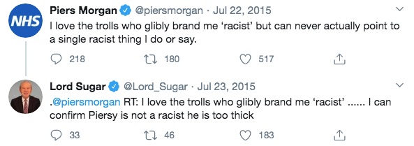  Lord Sugar actually defended his friend amid the racism storm