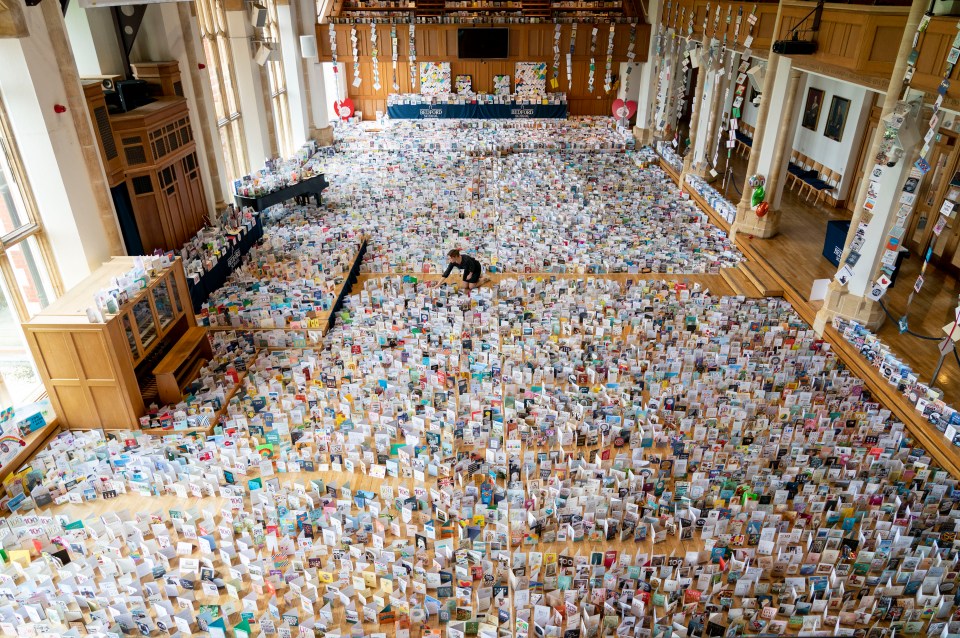  More than 150,000 birthday cards were sent to Captain Tom Moore for his 100th birthday. Each card was placed in the main hall at Bedford School