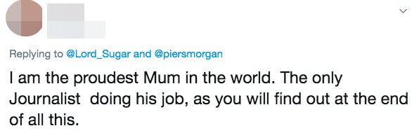  Piers' mother tweeted back and said she was "the proudest mum in the world"