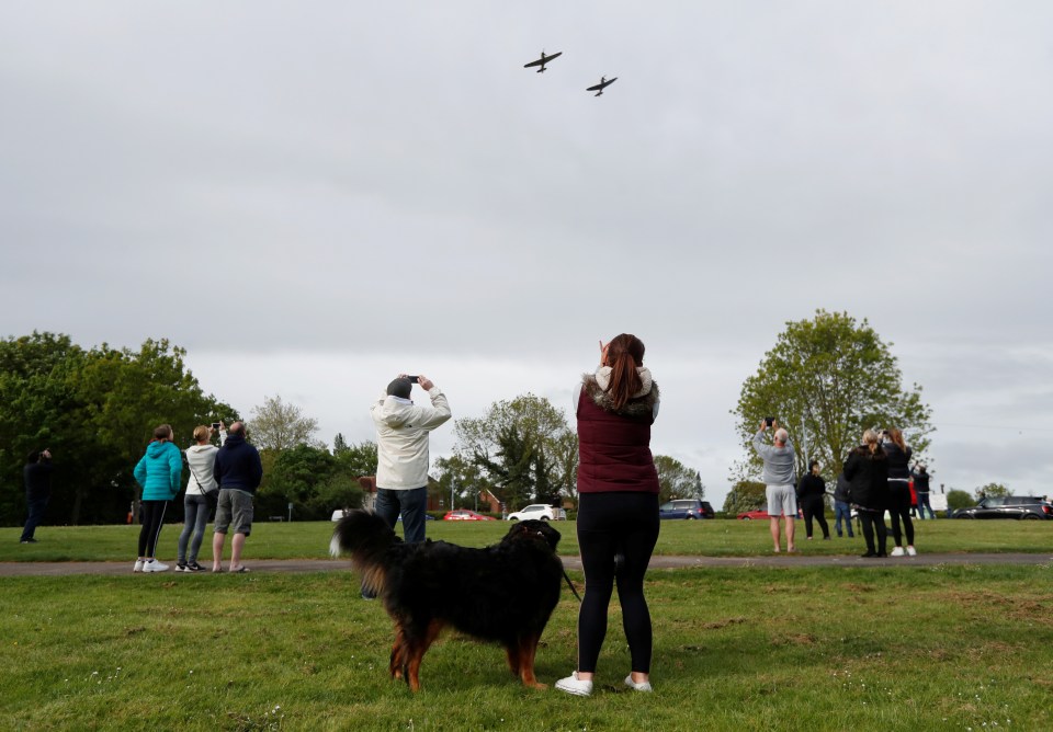  Members of the public stopped to get a glimpse of the flypast today near Captain Tom Moore's home