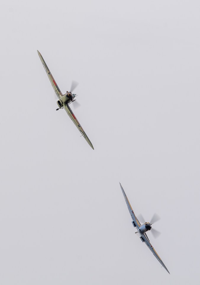  A Battle of Britain Memorial Flight flypast of a Spitfire and a Hurricane passes over the home of Second World War veteran Captain Tom Moore