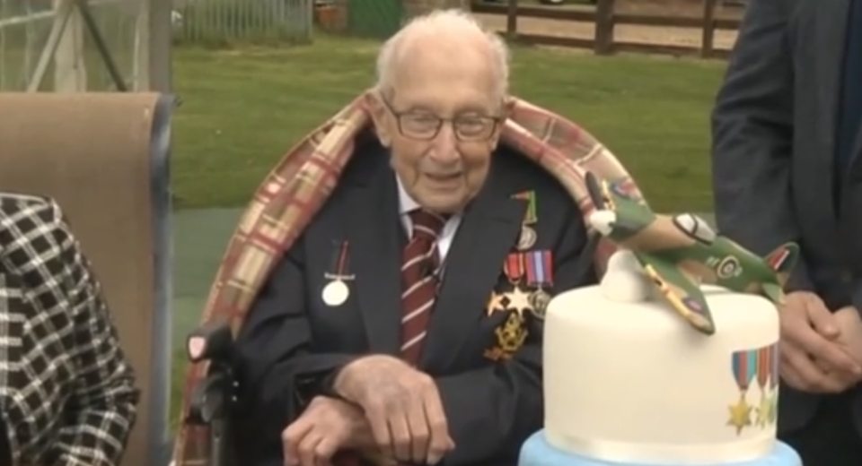  Captain Tom Moore was presented with a special birthday cake this morning