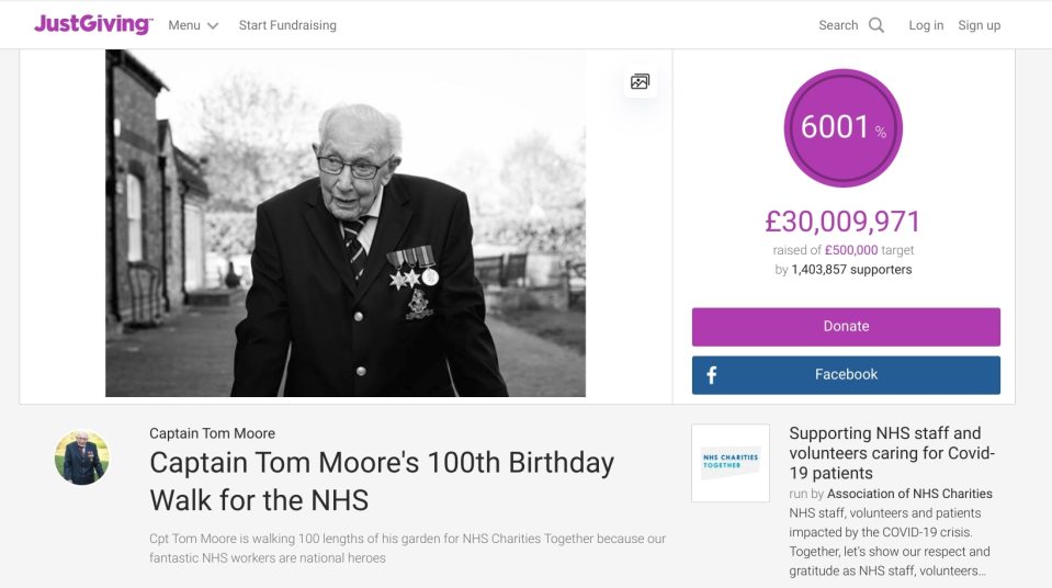  Just one hour after the flypast, his fundraising total topped £30million