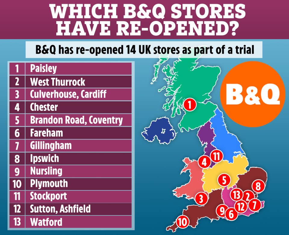  B&Q has reopened 14 stores