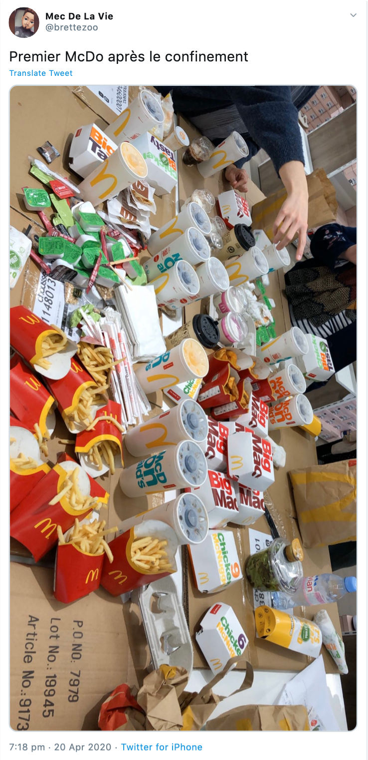  One customer uploaded a photo of their meal with the caption: First McDonald's after confinement