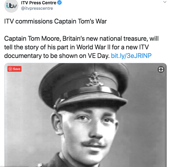  ITV will air a one-off documentary about Captain Tom Moore's part in the Second World War