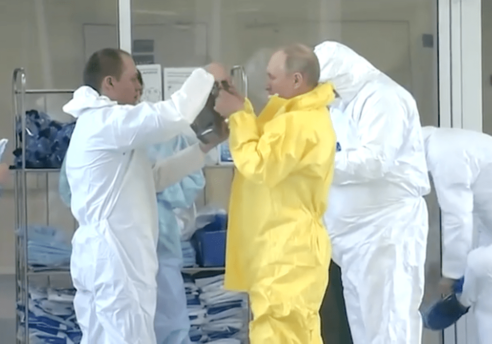  He is seen putting on protective equipment to enter one part of the hospital