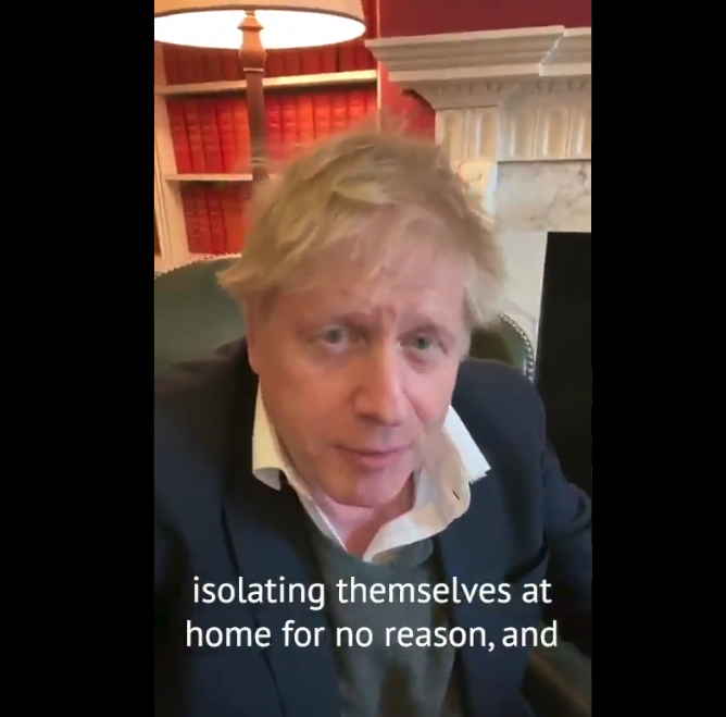  Mr Johnson appears to be very ill, while speaking on Twitter, April 1