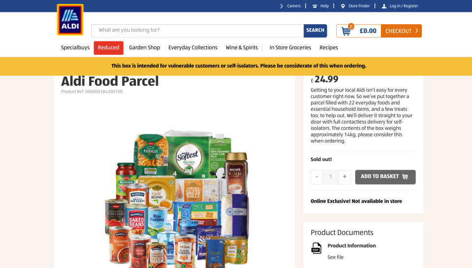  Aldi has now sold out of its new online-only food parcels