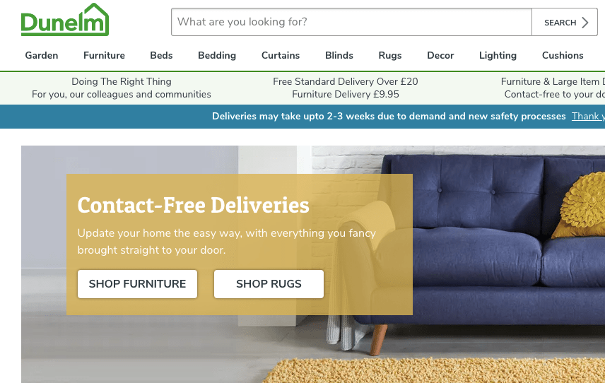 Dunelm has reopened its website but a majority of its stores remain closed