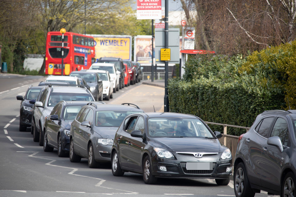  Queues for a drive-thru testing facility