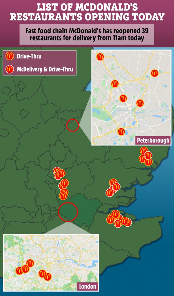 McDonald's has reopened  the following drive-thrus