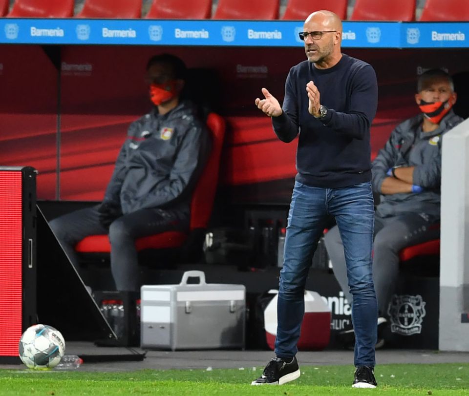  Bayer Head Coach Peter Bosz will be hoping for a reaction from his side after Wolfsburg ran riot in midweek