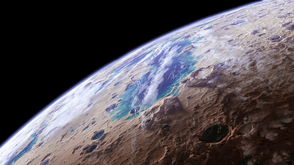 This is an artistic impression of what water on Mars would look like