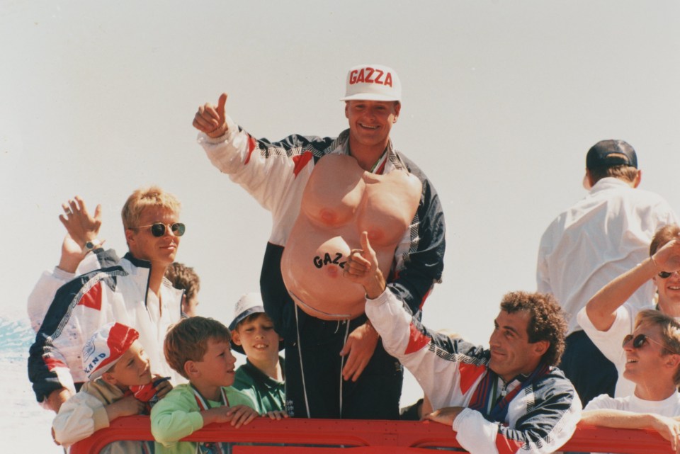 Chris Woods, Paul Gascoigne and Peter Shilton after coming fourth in the World Cup