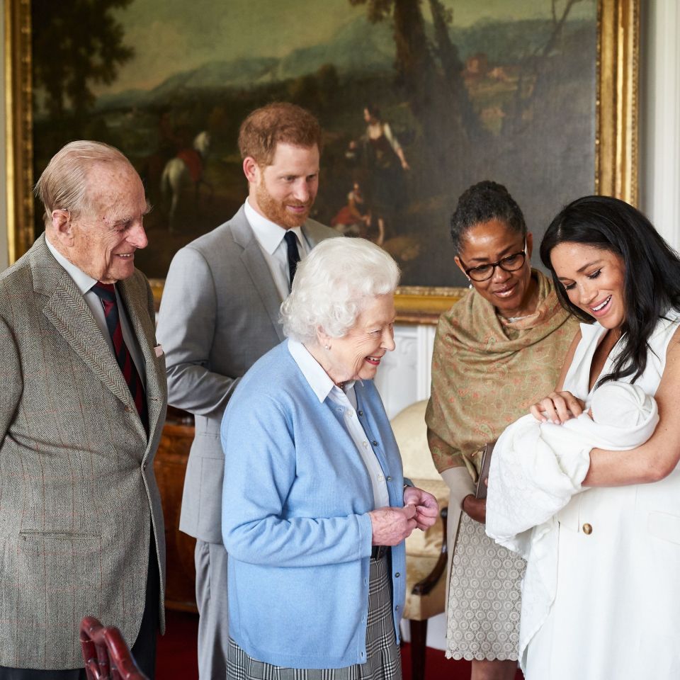 Close family including the Queen were pictured meeting the young tot, who wasn't given a royal title, at the request of his parents