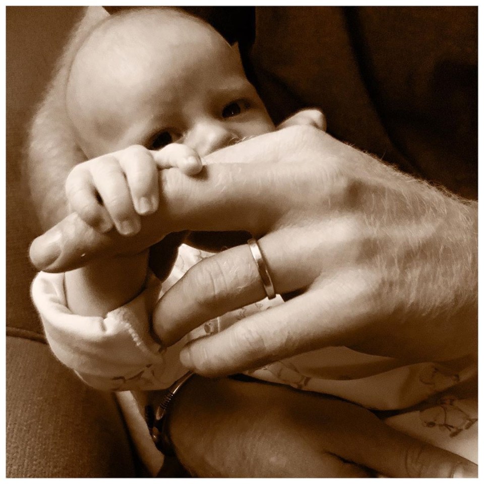 On Father's Day, fans were treated to this shot of Archie holding Harry's finger