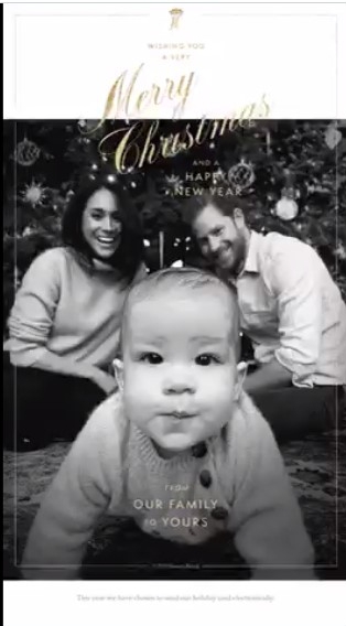 The couple's 2019 Christmas card featured Archie crawling towards the camera 