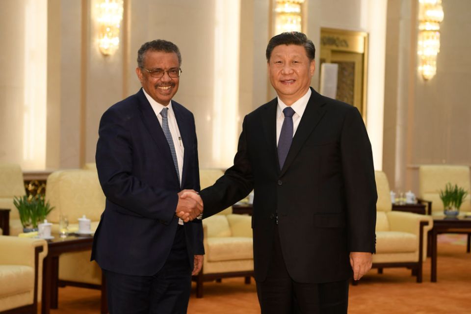  WHO chief Tedros Adhanom Ghebreyesus meets Chinese president Xi Jinping in Beijing on January 28