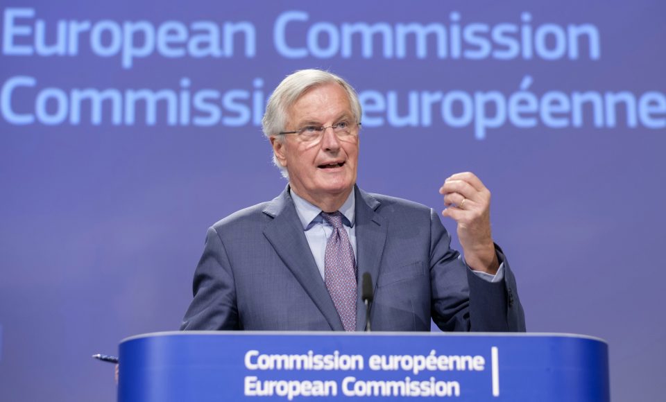  EU negotiator Michel Barnier talks to media about the second round of  Brexit talks