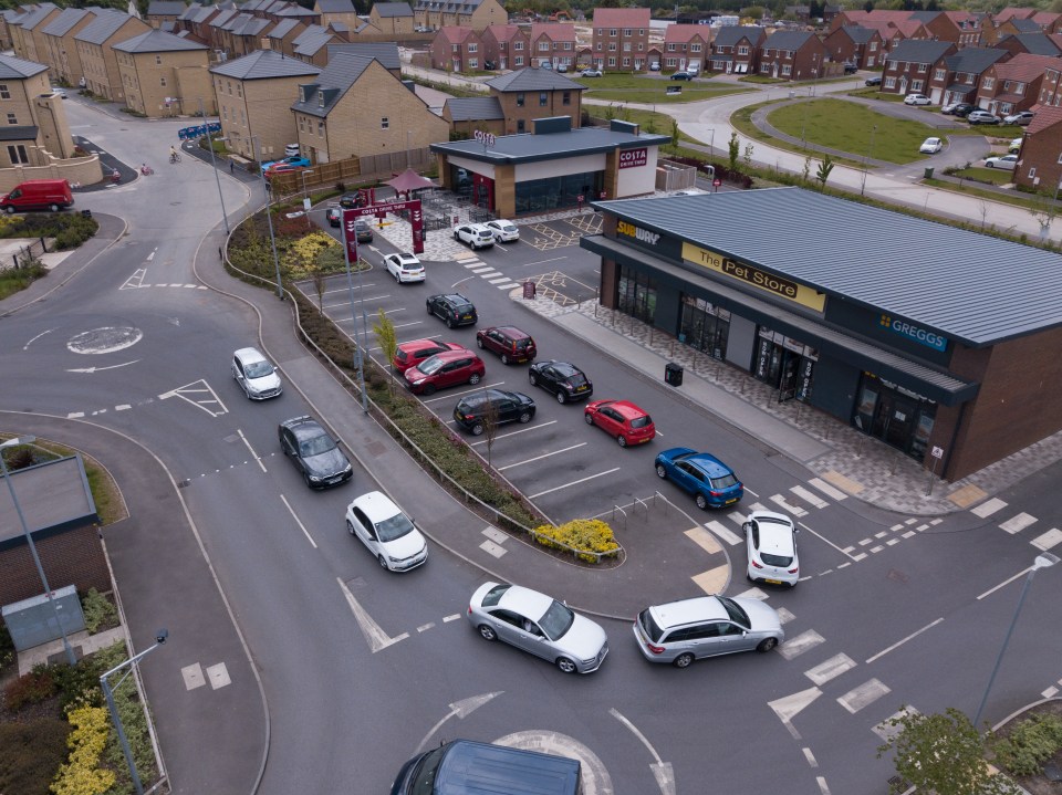  Mammoth queues of cars at a Costa in Wakefield