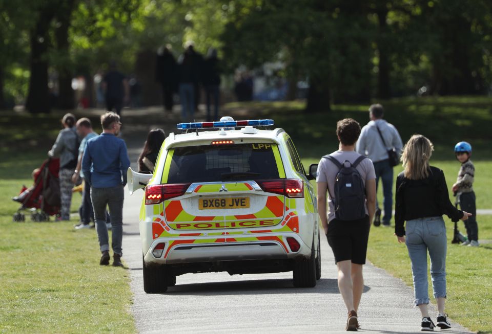  Police patrol Greenwich Park, London, during lockdown