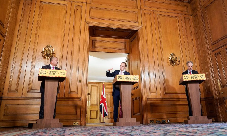  Matt Hancock was accompanied by the deputy chief medical officer for England, Jonathan Van-Tam and Professor John Newton