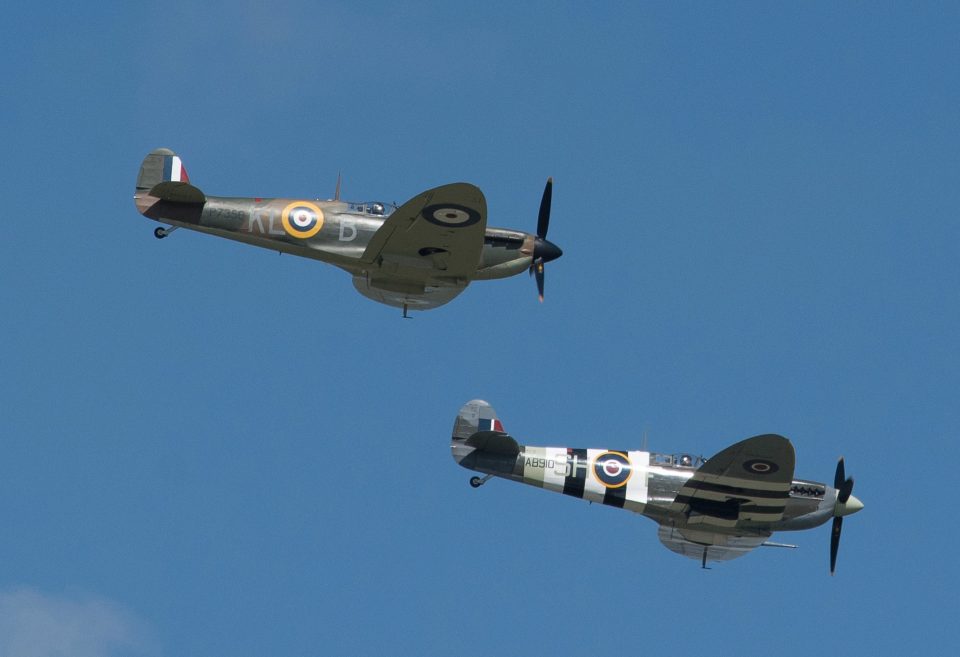  Two Submarine Spitfires flew over Southend Airport where they will land to refuel before heading off to Dover on Friday