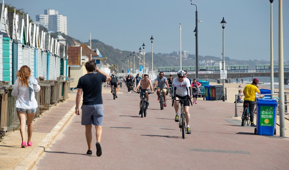  People take their exercise break along Bournemouth promenade