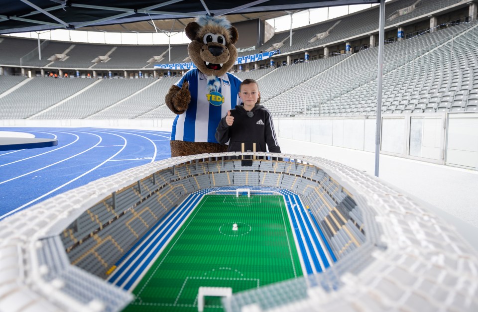  Joe at Hertha Berlin with his model stadium - inside the real thing!