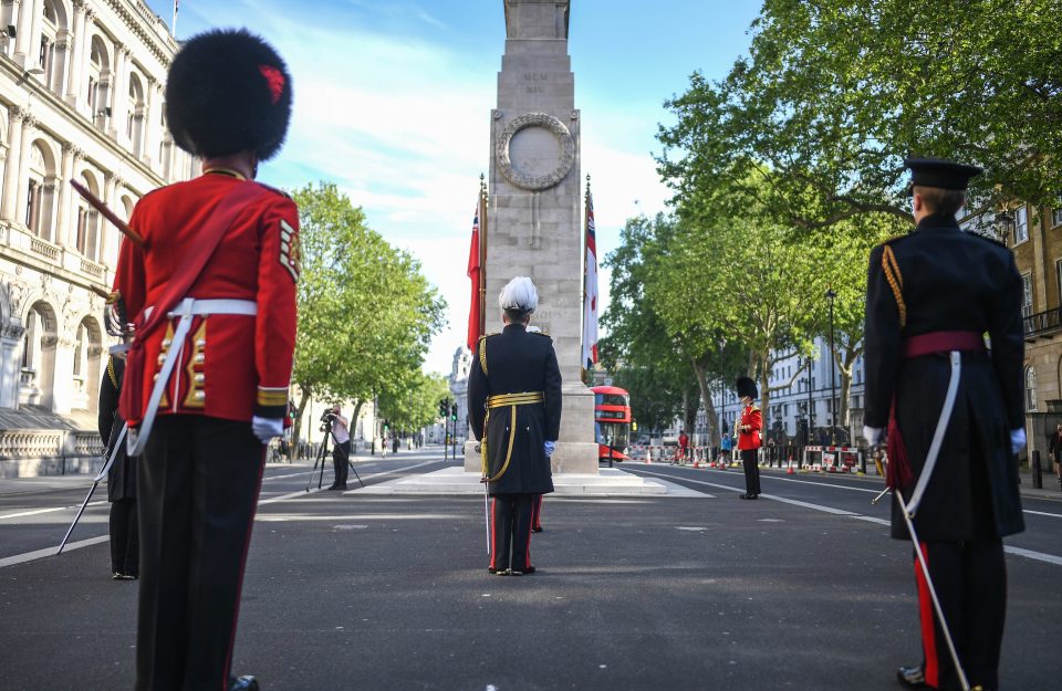  Members of the armed forces pictured during a service at the Cenotaph on Whitehall this morning