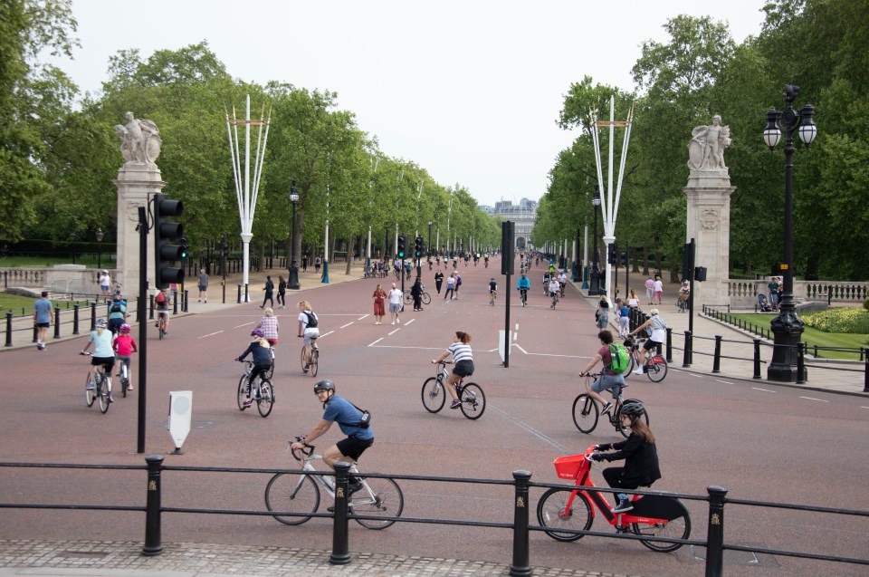  Hundreds of cyclists made their way to Buckingham Palace this morning