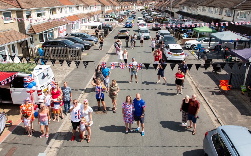  Residents on Novers Park Road in Knowle, Bristol celebrate the occasion with a socially distanced street party