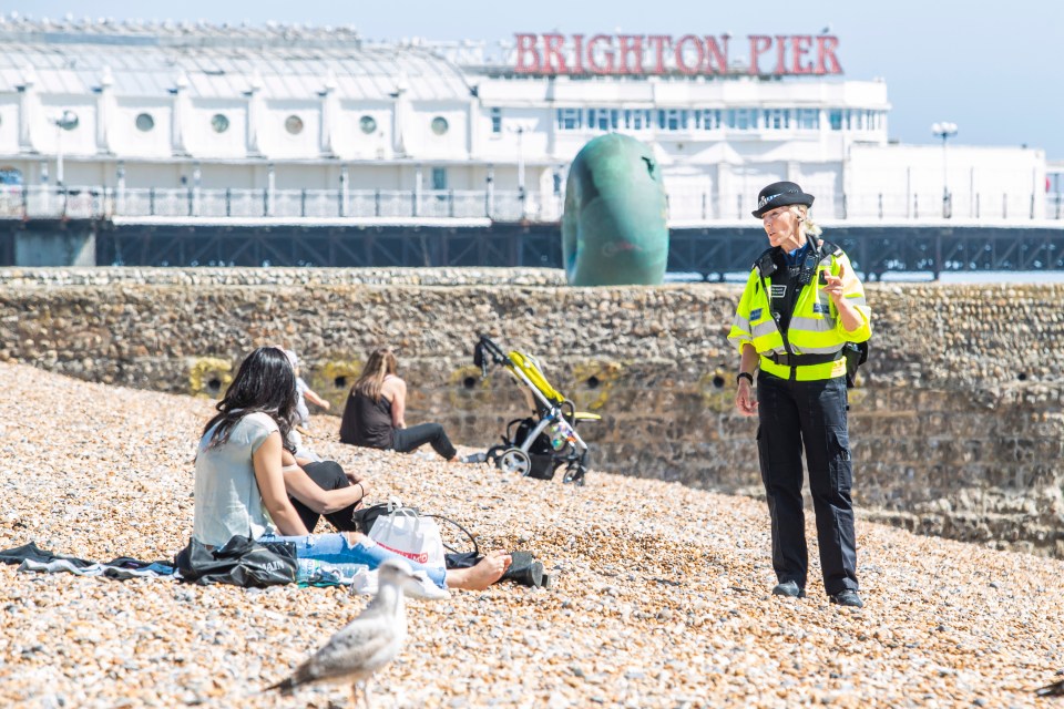  Police speak to Brits sunbathing on Brighton beach