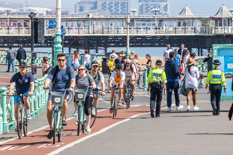  The seafront in Brighton was packed with cyclists this morning