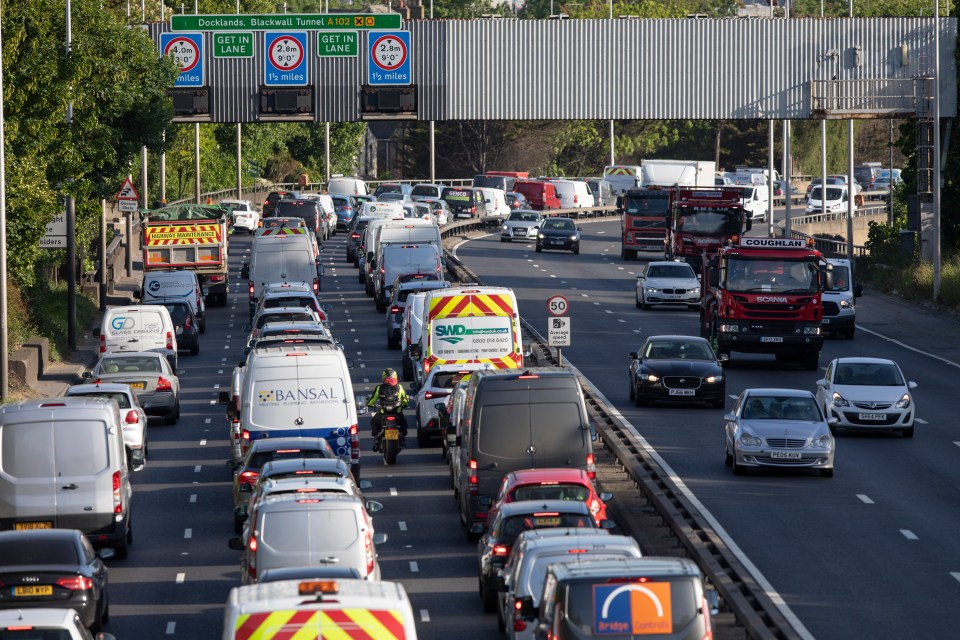  Traffic builds up on the A102 in Greenwich South East London after Boris Johnson's speech