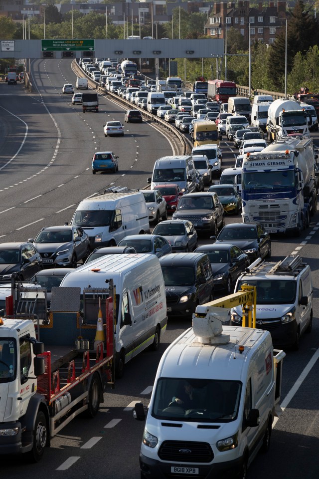  Queues of cars were pictured on the A102 this morning