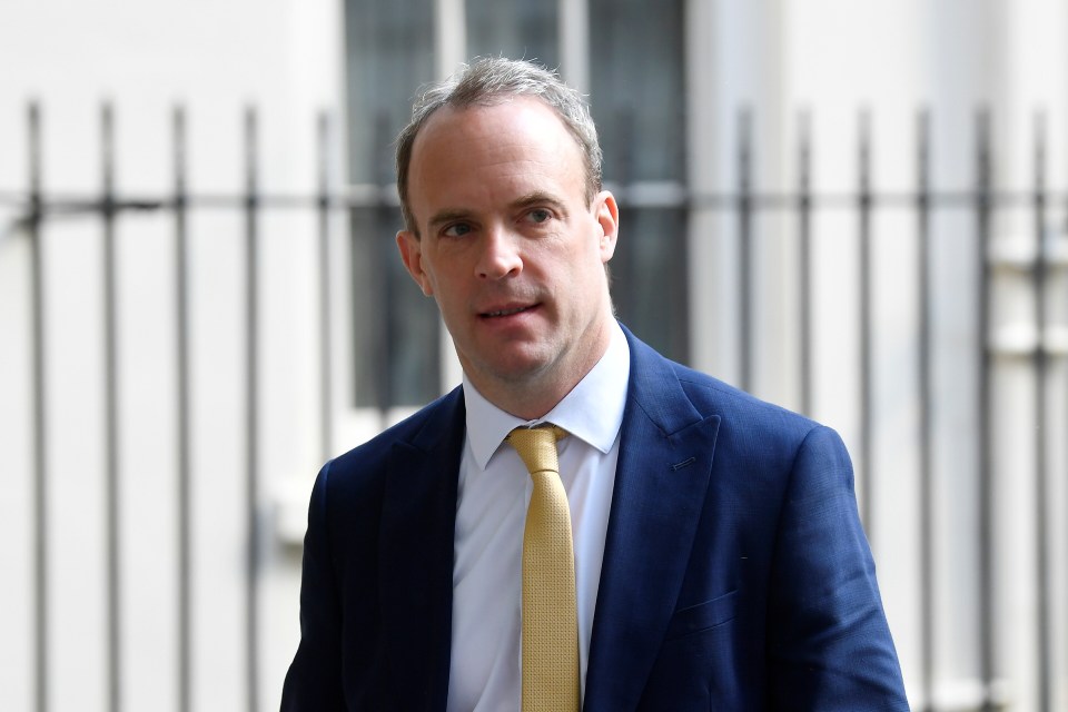  Dominic Raab pictured outside Downing Street today differed from Boris Johnson's speech