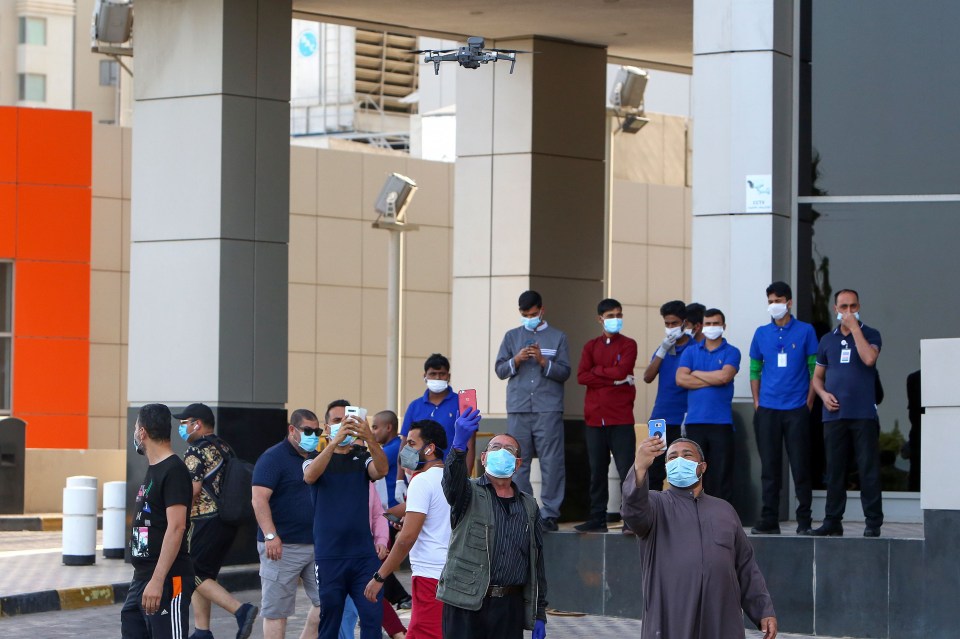 An observation drone checks on the population in Kuwait City where not wearing a mask is punishable by three months in jail