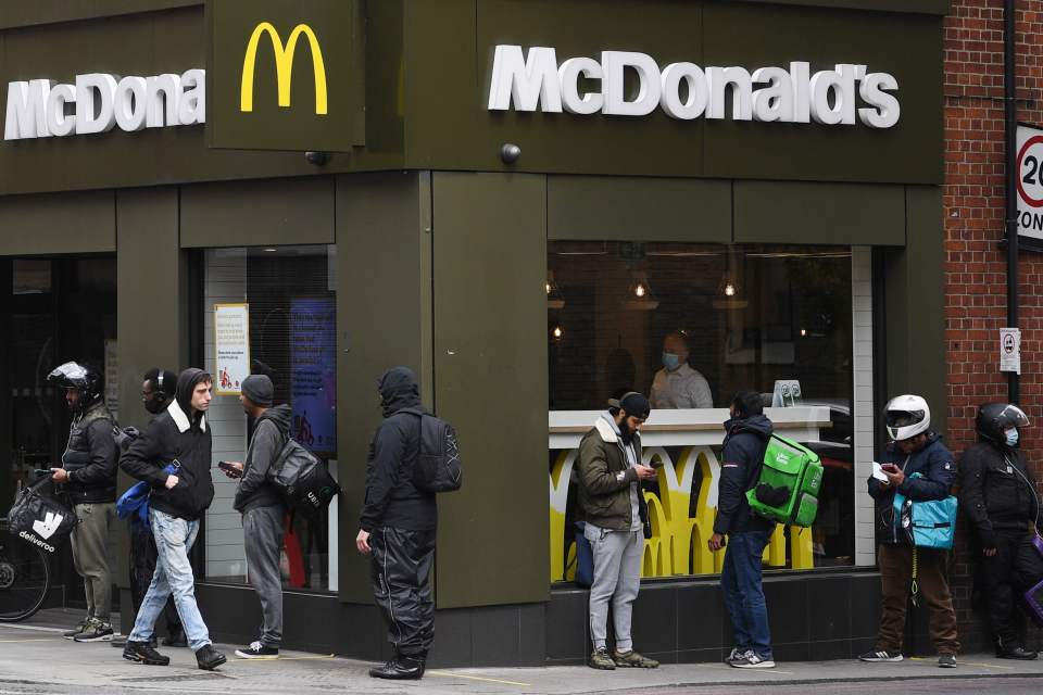 McDonald's restaurants were inundated with orders last week - delivery drivers seen in east London