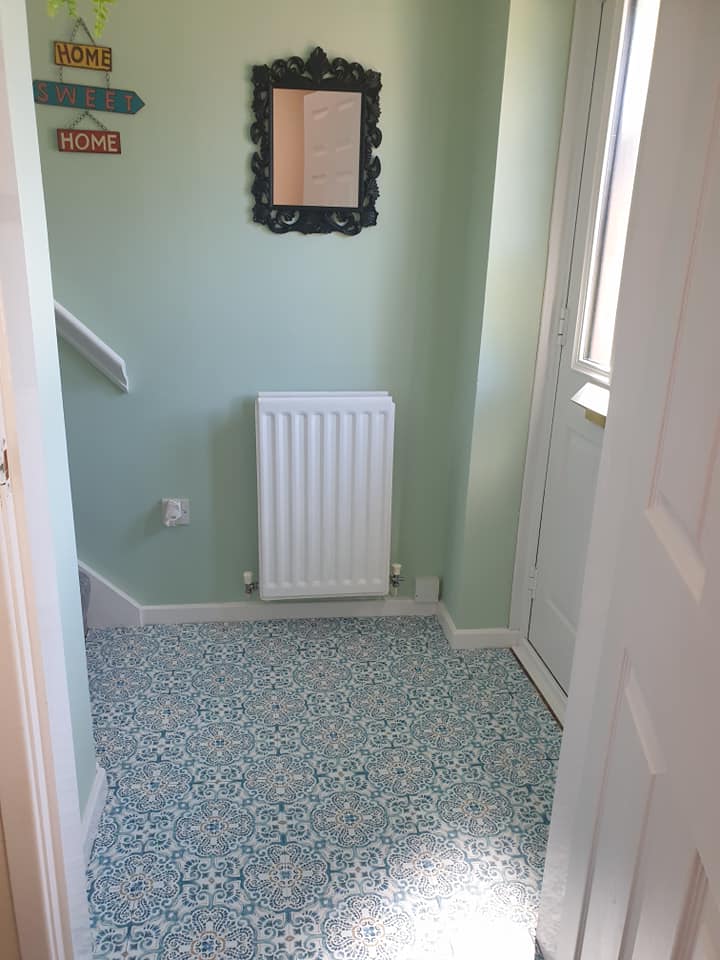 One woman completely transformed her hallway floor using modern, stick-on tiles from Dunelm